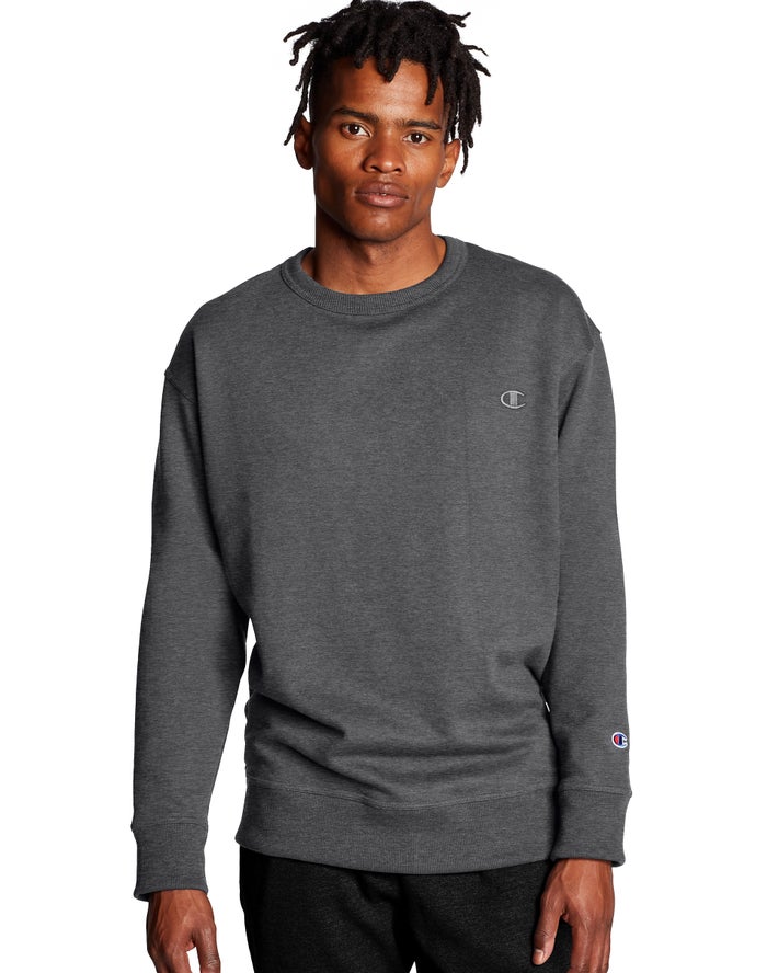 Champion Herre Sweatshirt MørkeGrå - Powerblend Fleece Crew C Logo - Danmark WXJ-406187